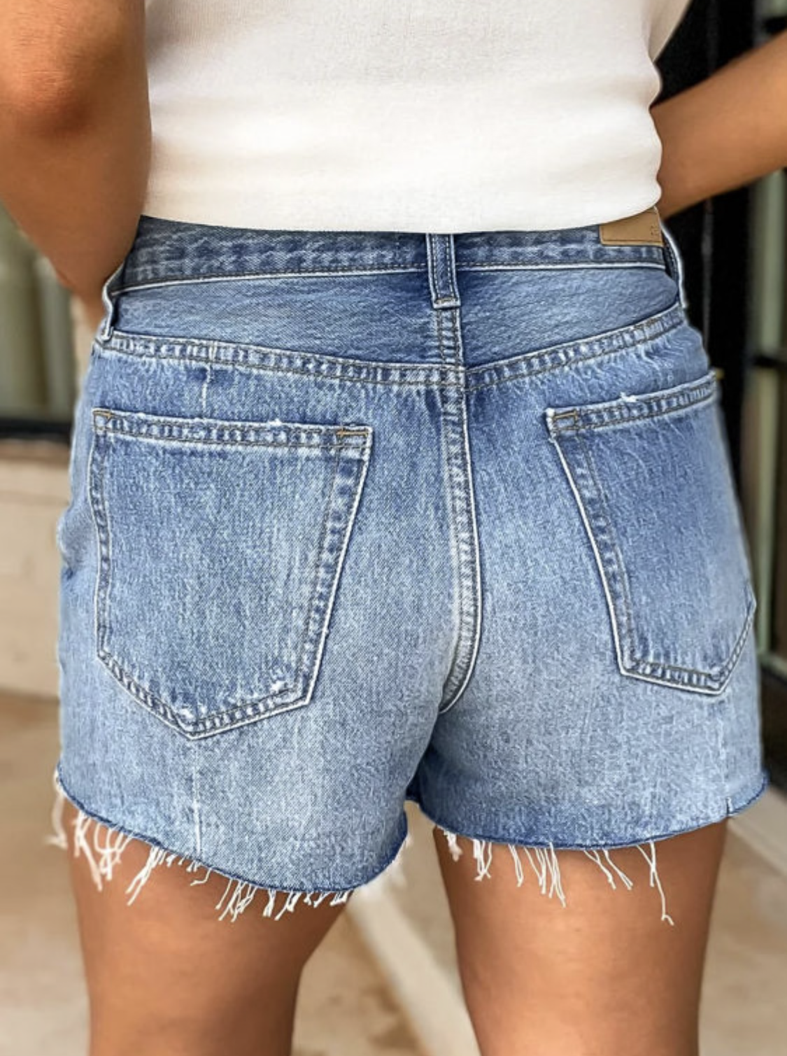 Acid Wash Raw Hem Denim Shorts