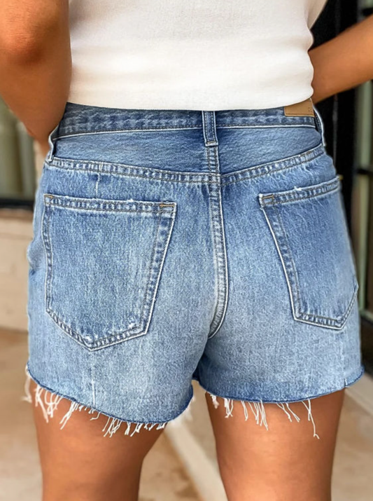 Acid Wash Raw Hem Denim Shorts