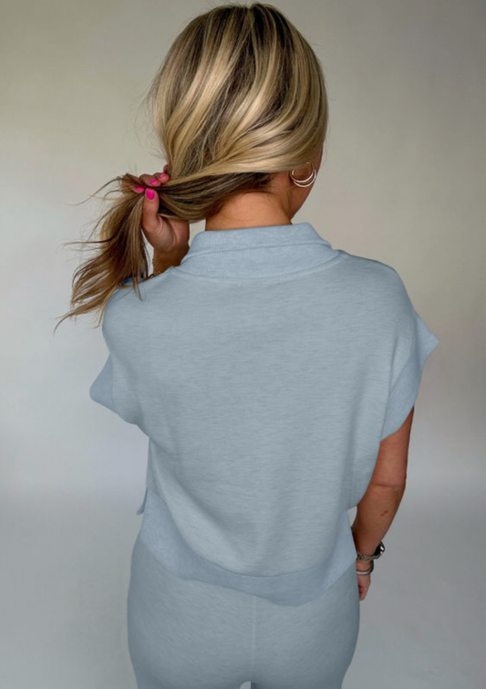Beau Blue Half Zip Polo Tee Casual Pant Set