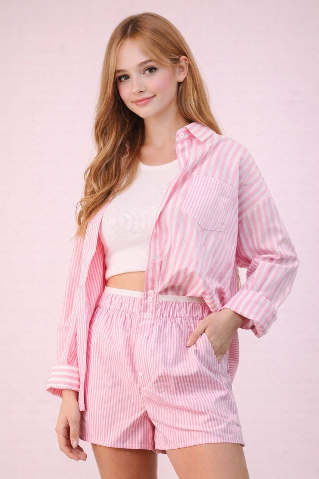 Striped Oversized Comfy Shirt Top & Shorts Set