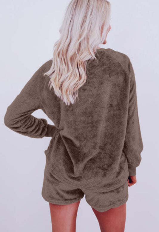 Coffee fleece lounge short set