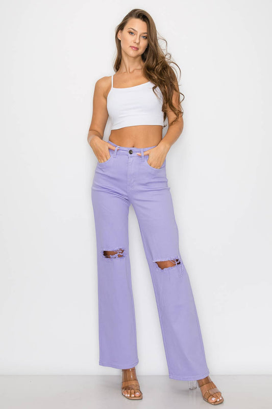 LILAC HIGH WAISTED STRETCHY COLORED WIDE LEGS JEANS