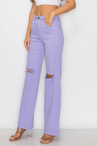LILAC HIGH WAISTED STRETCHY COLORED WIDE LEGS JEANS