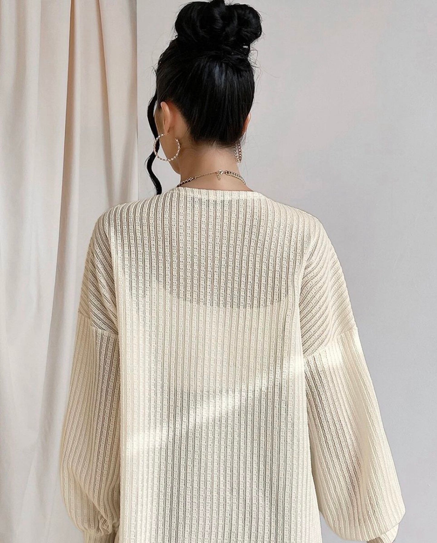 Beige Textured Sleeve Open Kimono