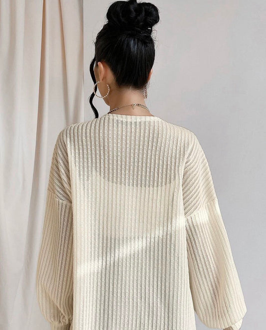 Beige Textured Sleeve Open Kimono