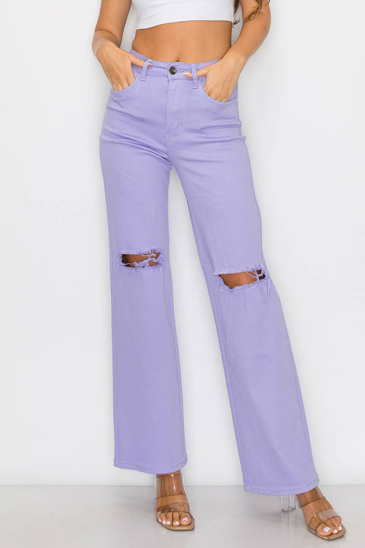 LILAC HIGH WAISTED STRETCHY COLORED WIDE LEGS JEANS