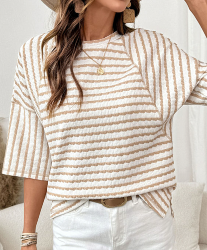 Khaki short sleeve textured top