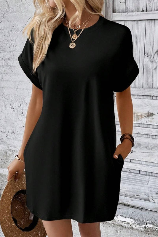 Round Neck Loose Pocket Dress