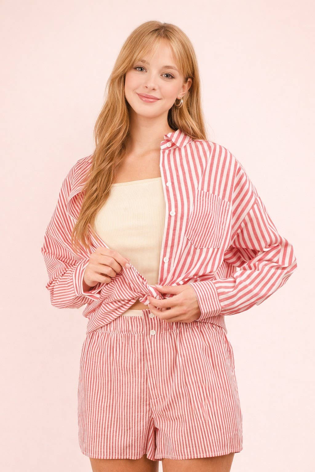 Striped Oversized Comfy Shirt Top & Shorts Set