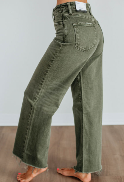 Clover Slight Distressed Raw Edge Wide Leg Jeans