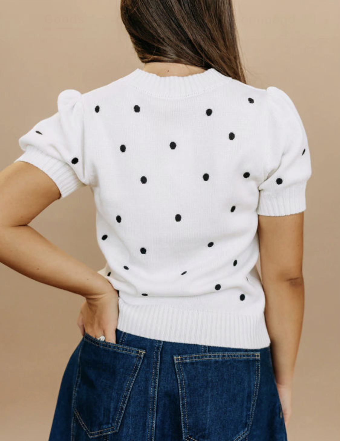White Polka Dot Bubble Sleeve Top