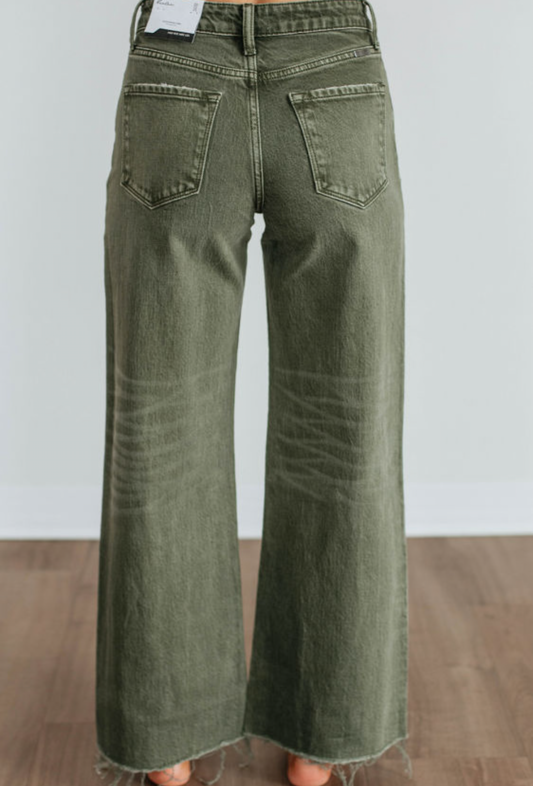 Clover Slight Distressed Raw Edge Wide Leg Jeans