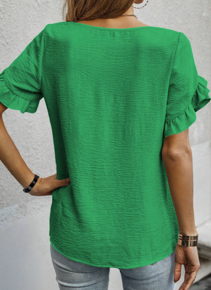 Green Ruffle Trim Blouse (Preorder)