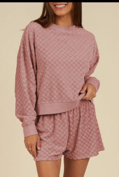Blossom Checkered Textured Short Set