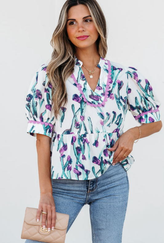 Purple Floral Peplum Top