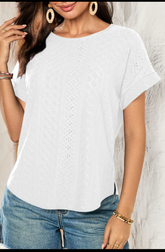 White eyelet top