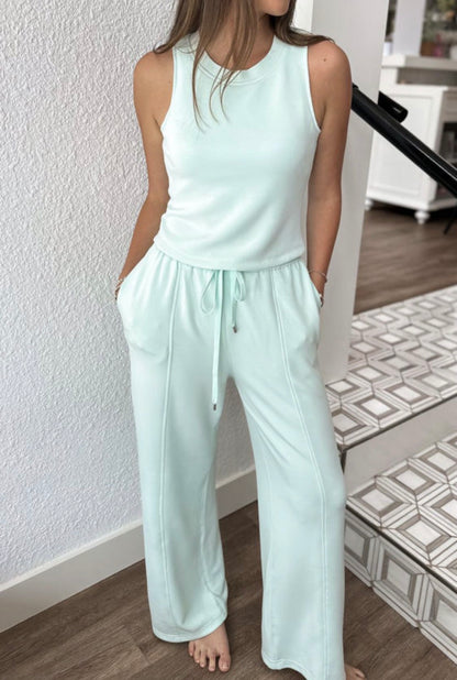 Moonlight Jade Tank Top Drawstring Pants 2pcs Outfit