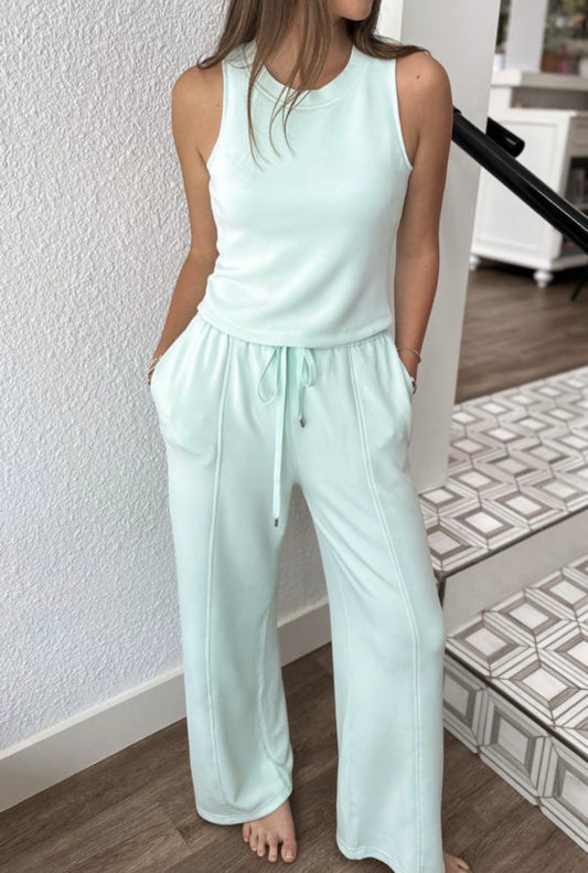 Moonlight Jade Tank Top Drawstring Pants 2pcs Outfit