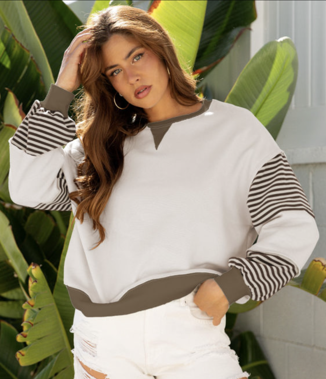Striped Colorblock Patchwork Drop Shoulder Sweatshirt