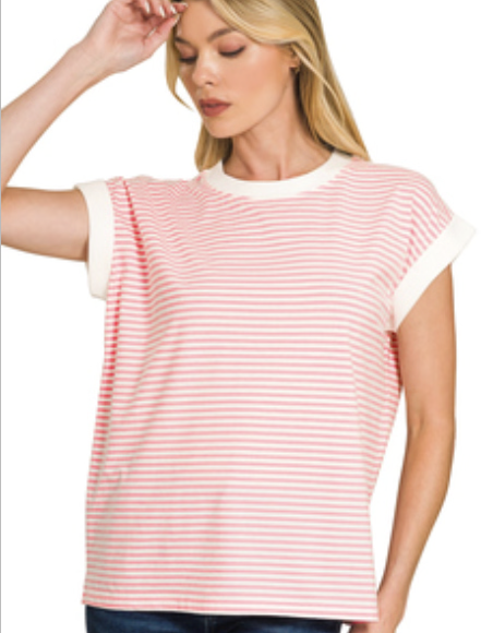 Zenana Pink and White Stripe Top