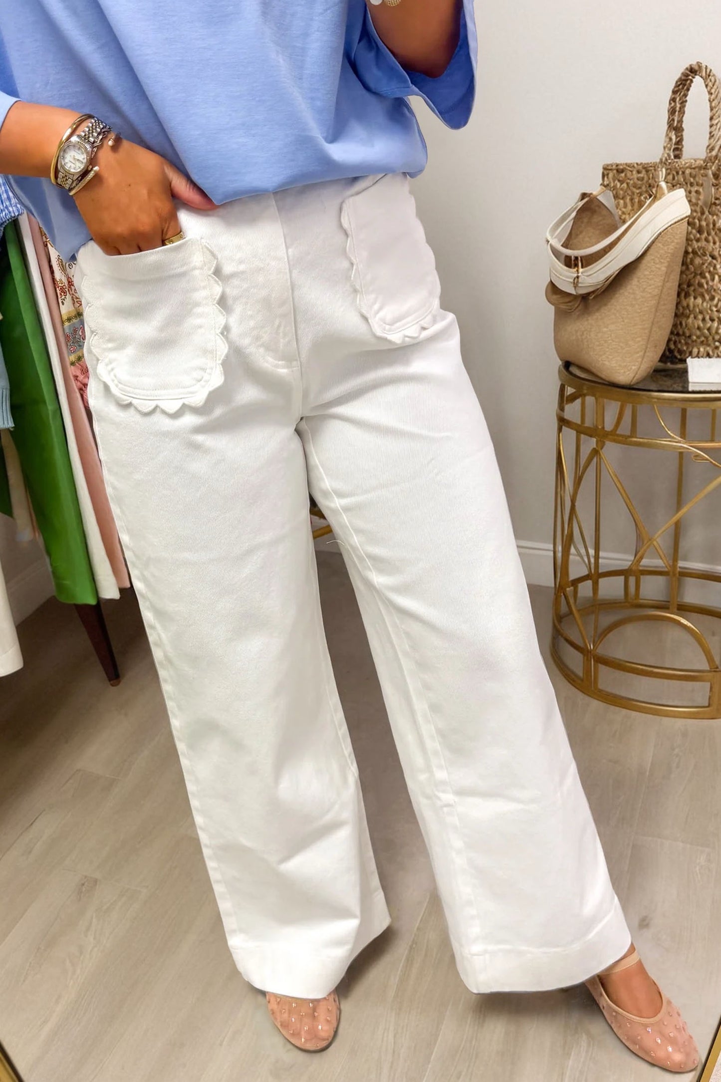 White Scallop Jeans