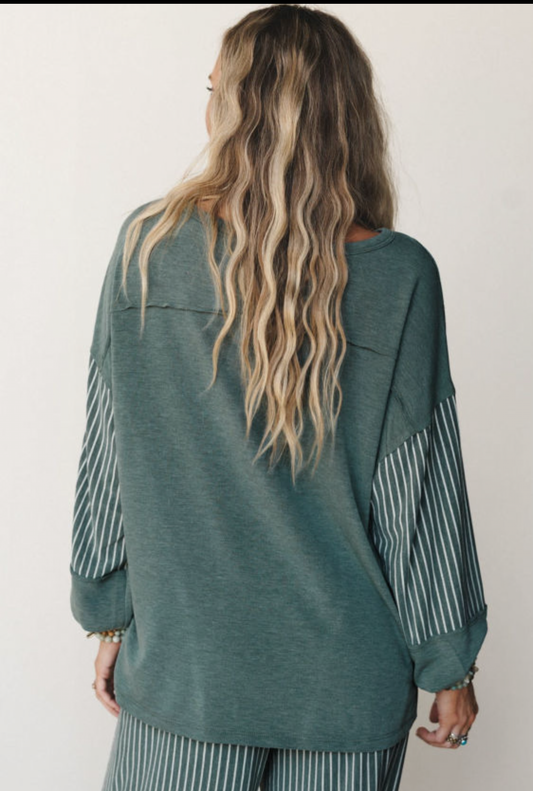 Green Patchwork Casual Pants Set
