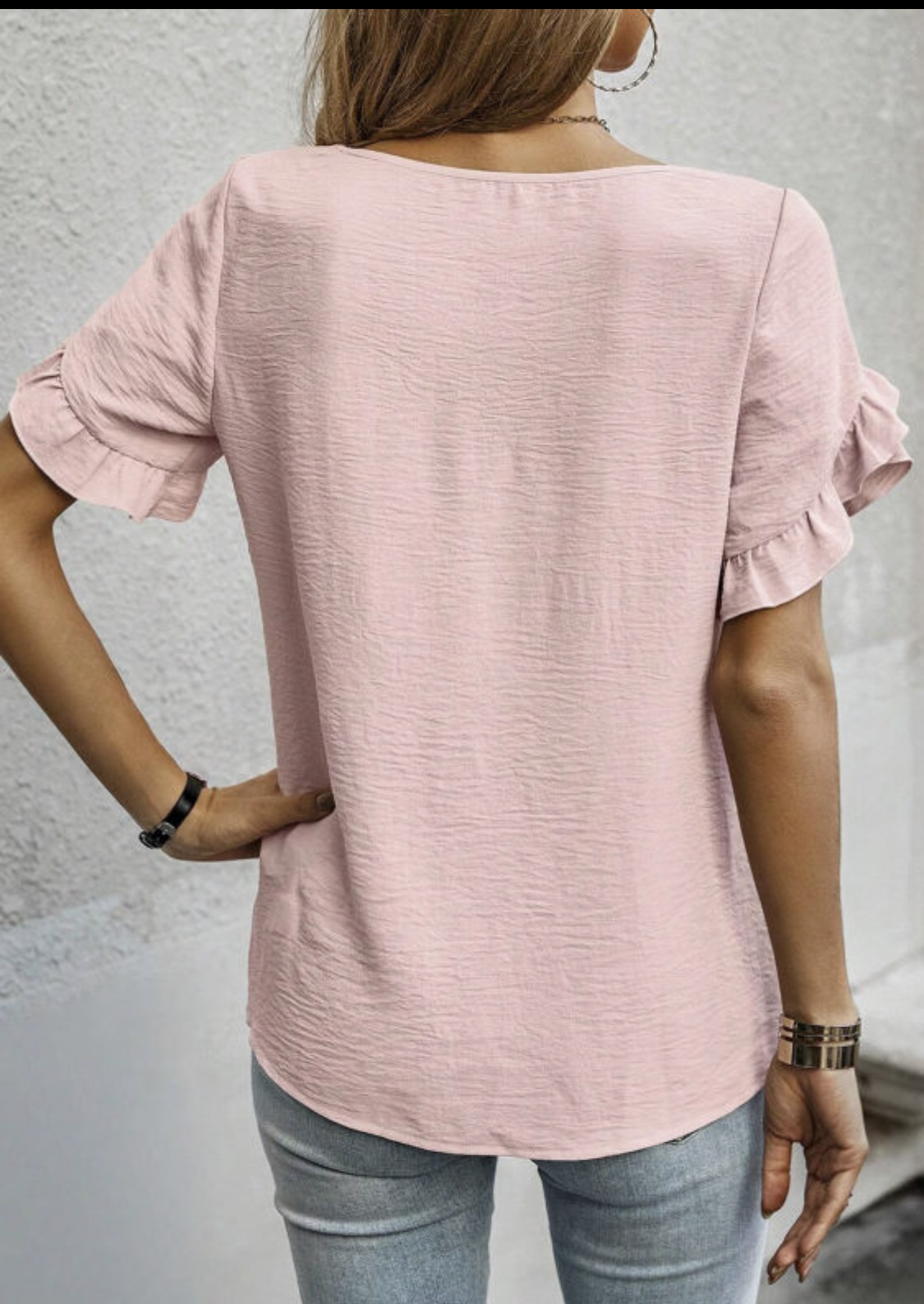 Pink Ruffle Trim Blouse (Preorder)