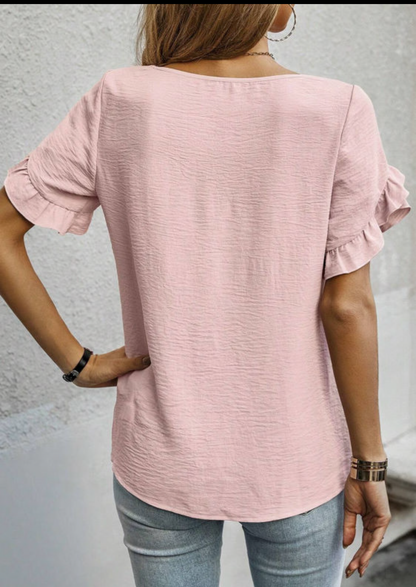 Pink Ruffle Trim Blouse (Preorder)