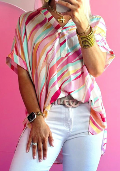 Multicolor Abstract S/S Blouse