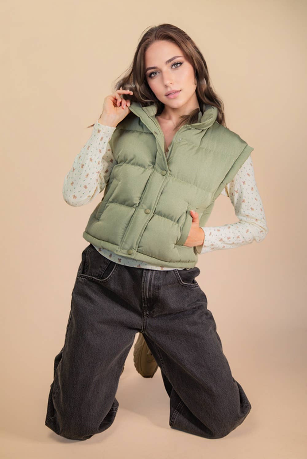 Mock Neck Casual Puffer Vest