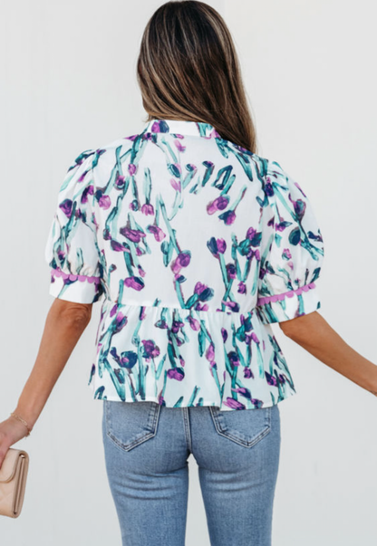 Purple Floral Peplum Top