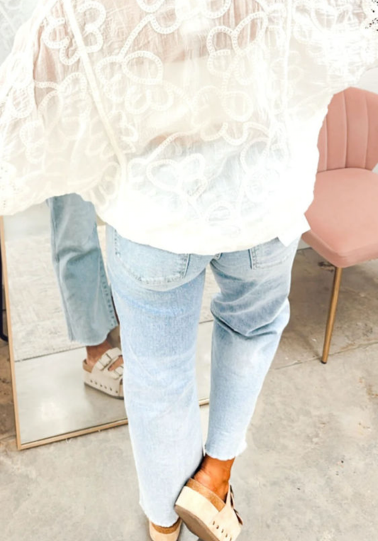 Beau Blue Frayed Cropped Straight Jeans