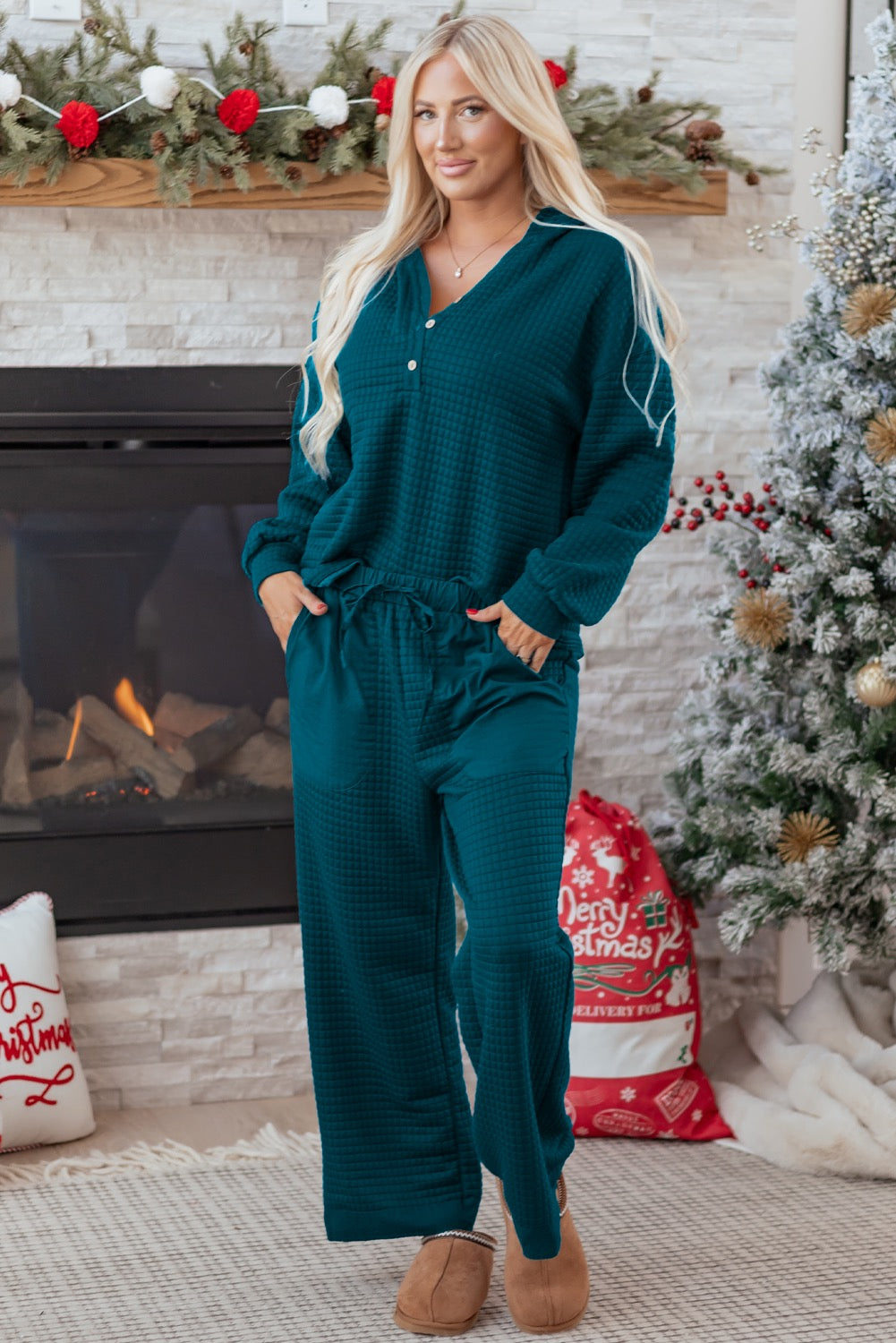 Teal textures loose pant set