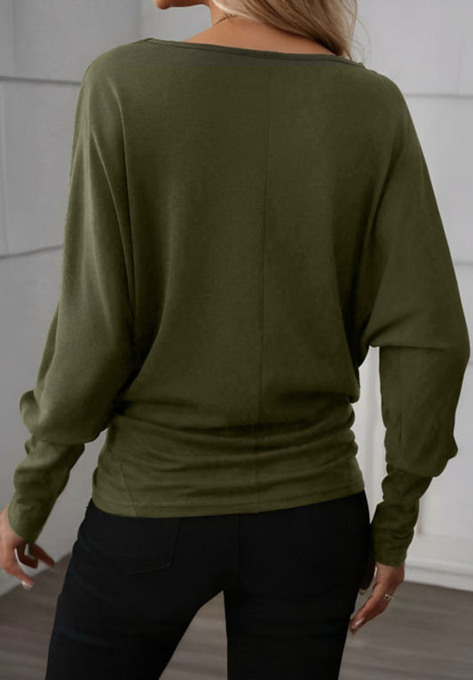 Olive Extended Cuffs Long Sleeve Top