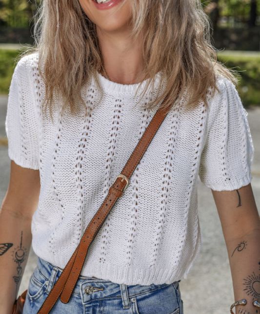 White Knit Crewneck Sweater