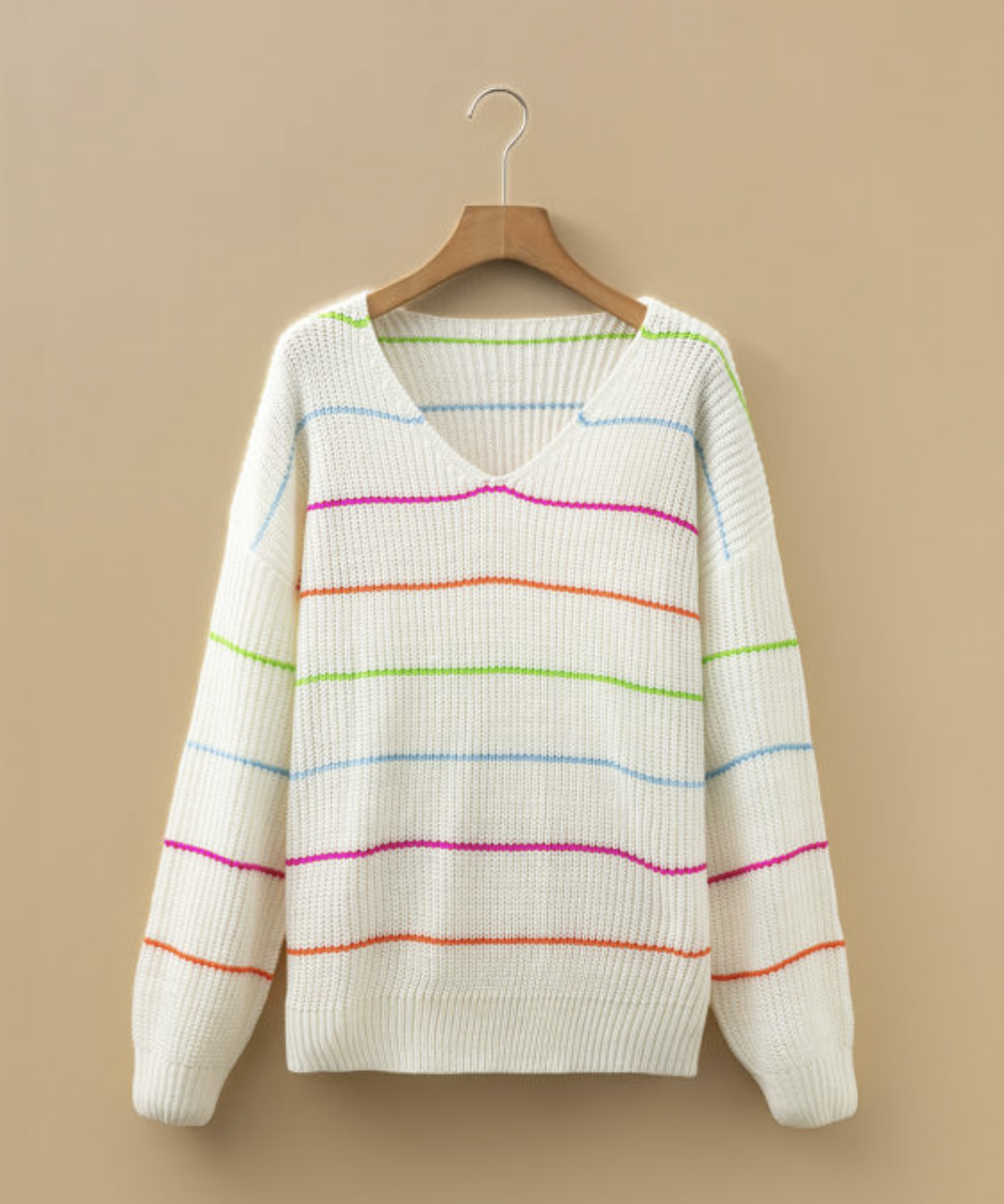 White Colorful Stripe Baggy Sweater