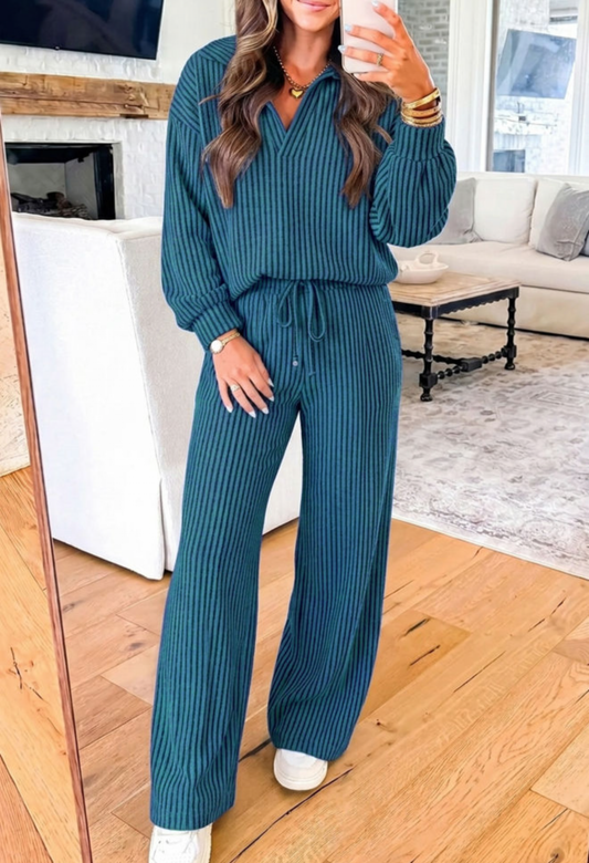 Blue ribbed pant set