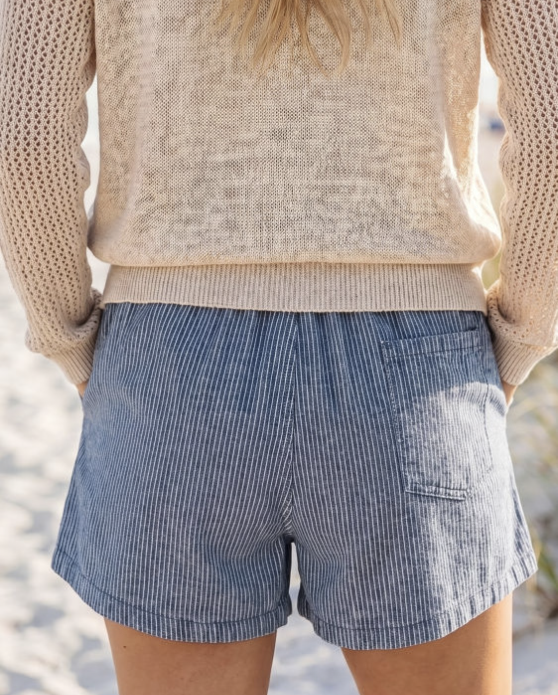 Blue Stripe Drawstring Shorts
