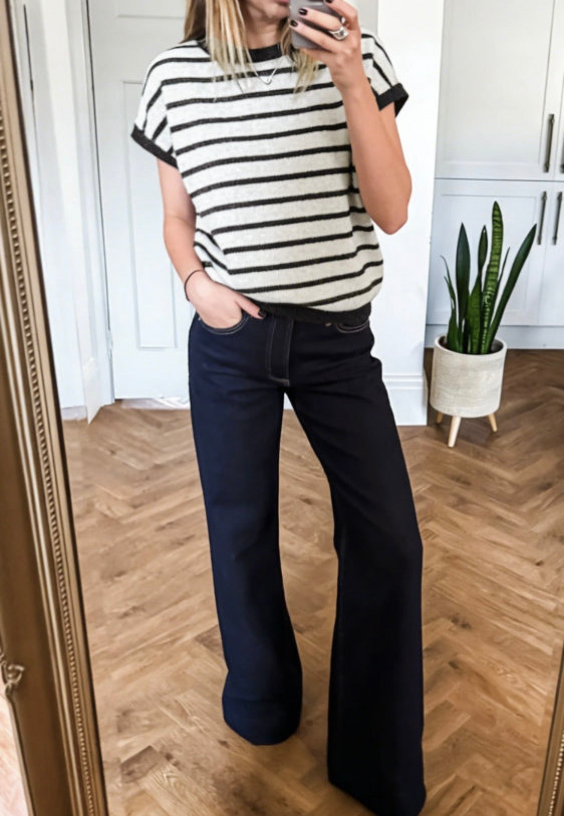Black Stripe Bow Top