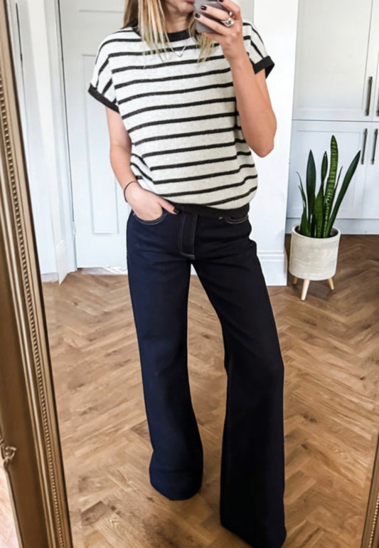 Black Stripe Bow Top