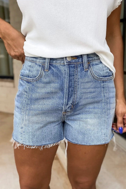 Acid Wash Raw Hem Denim Shorts