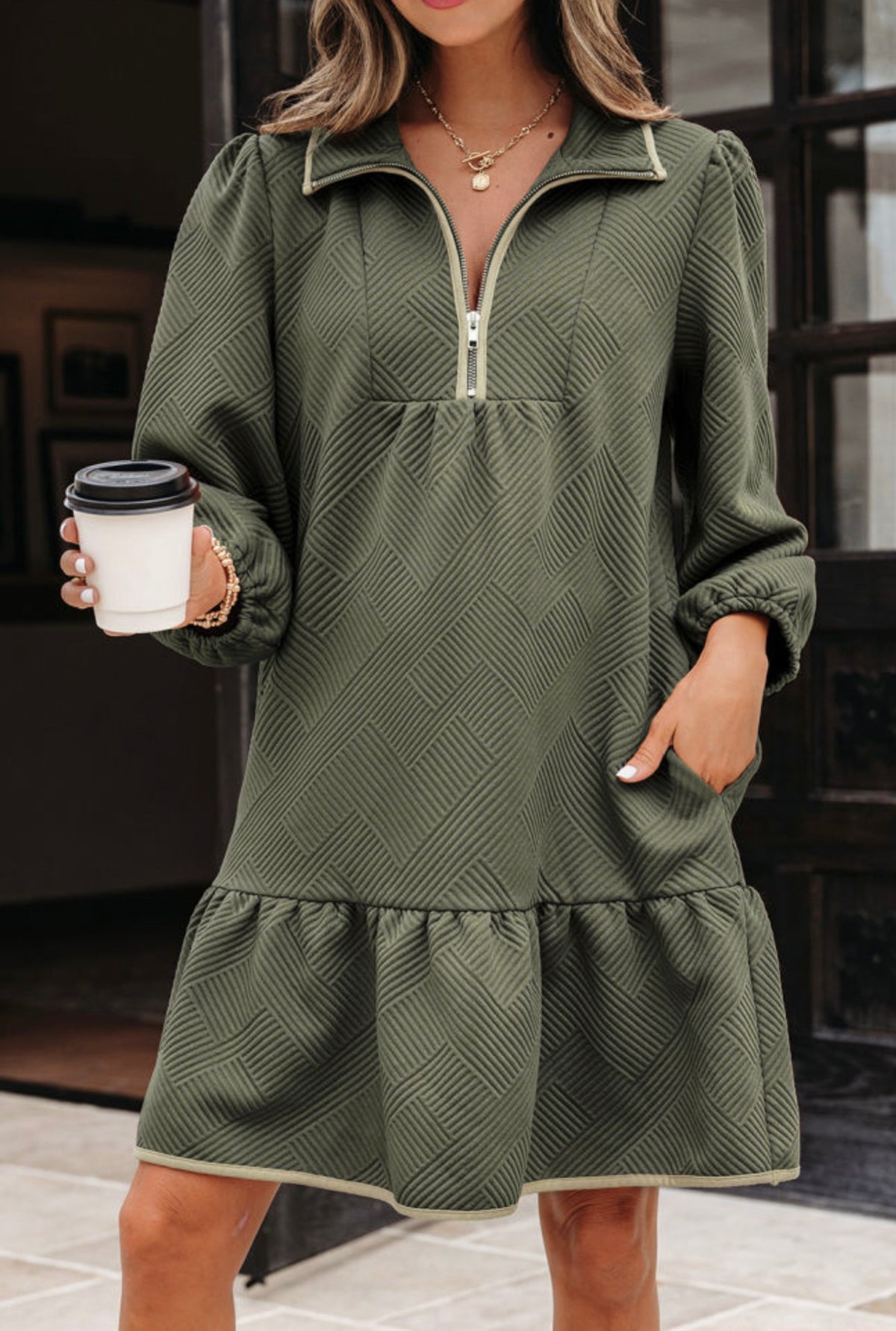 Olive quarter zip dress