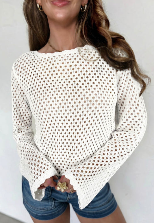 White L/S Hollow Top