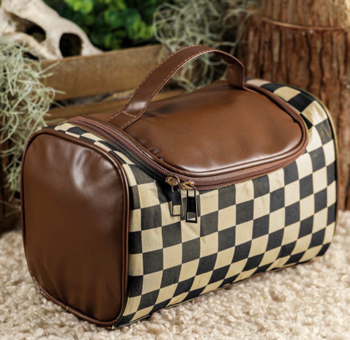 Brown Checkered Bag