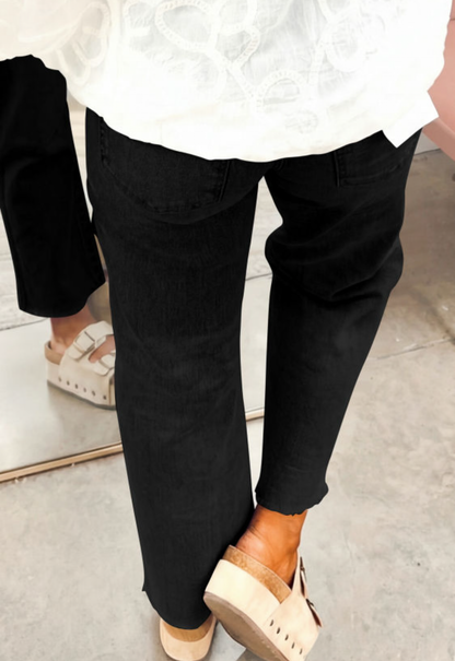 Black Frayed Cropped Jeans
