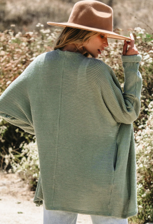 Sage Waffle Knit Cardigan