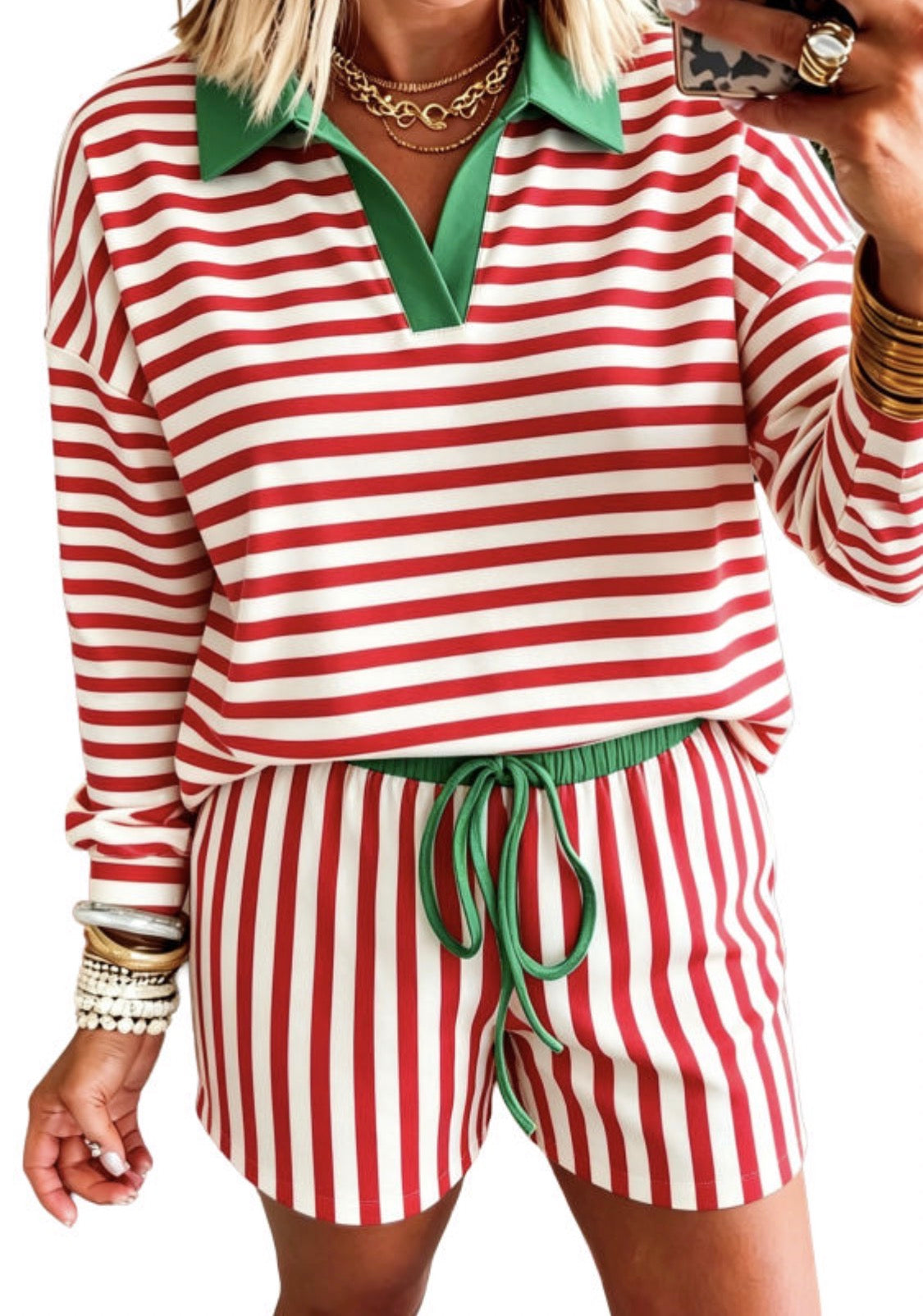 Red Stripe Short Set