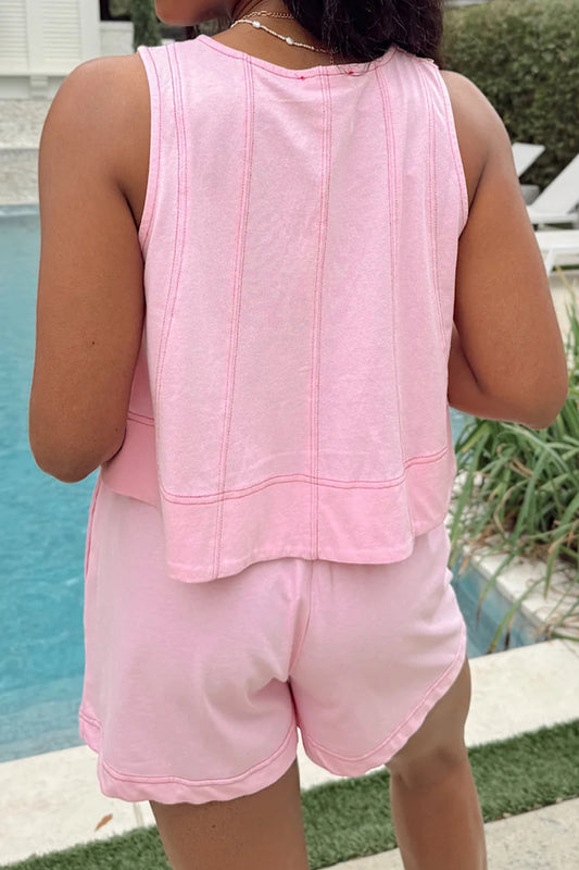 Pink Stitched 2pcs Short Set