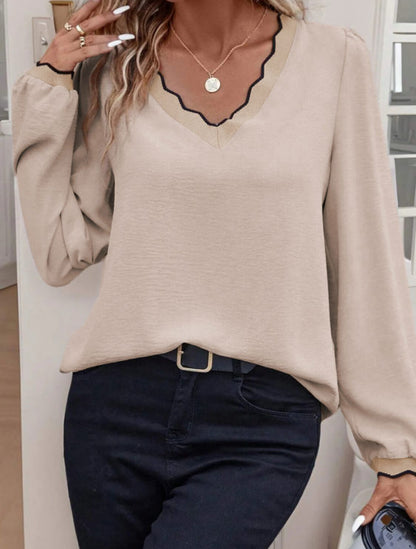 Scallop V Neck L/S