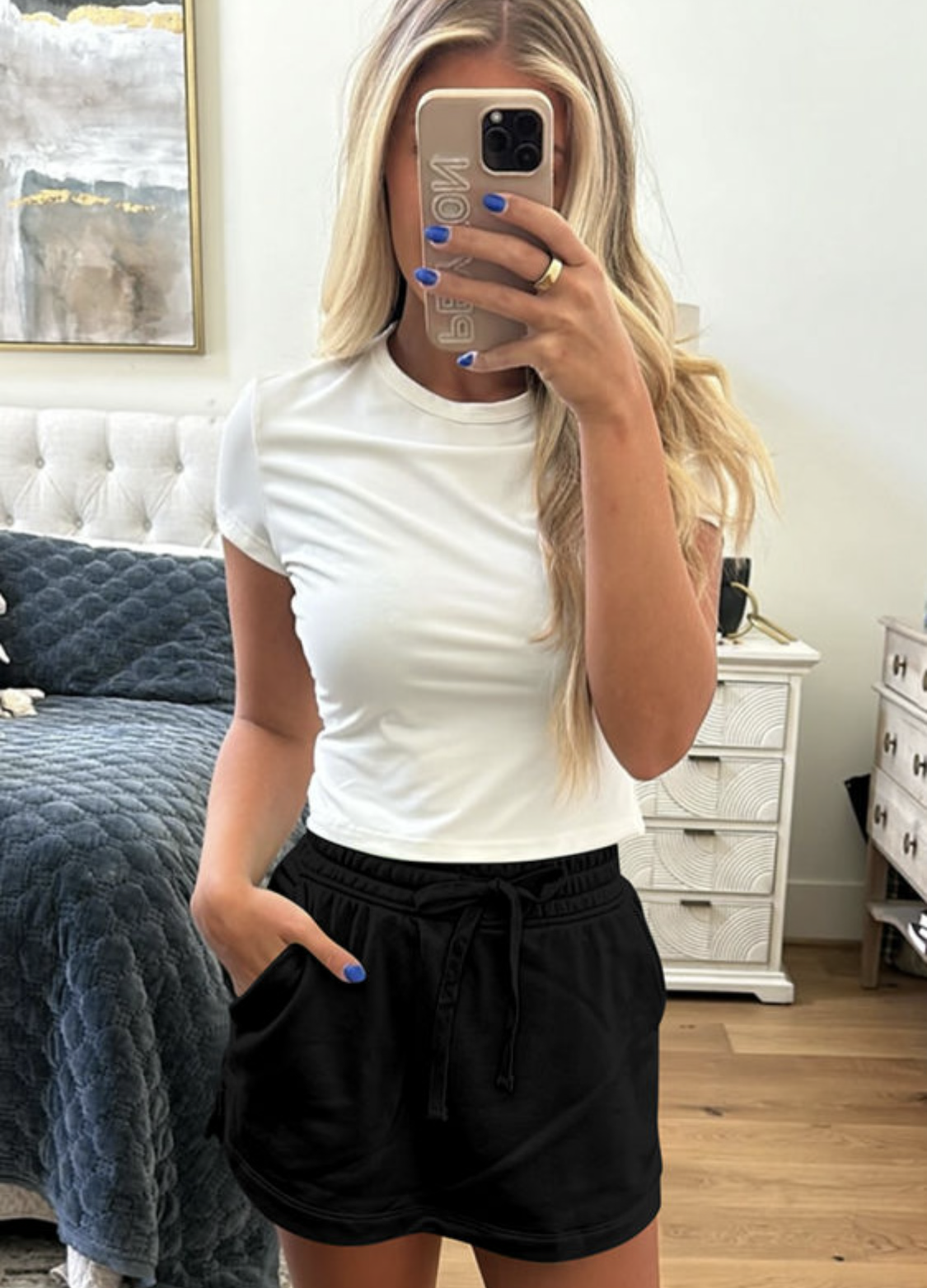 French Terry Drawstring Elastic Waistband Mini Skort